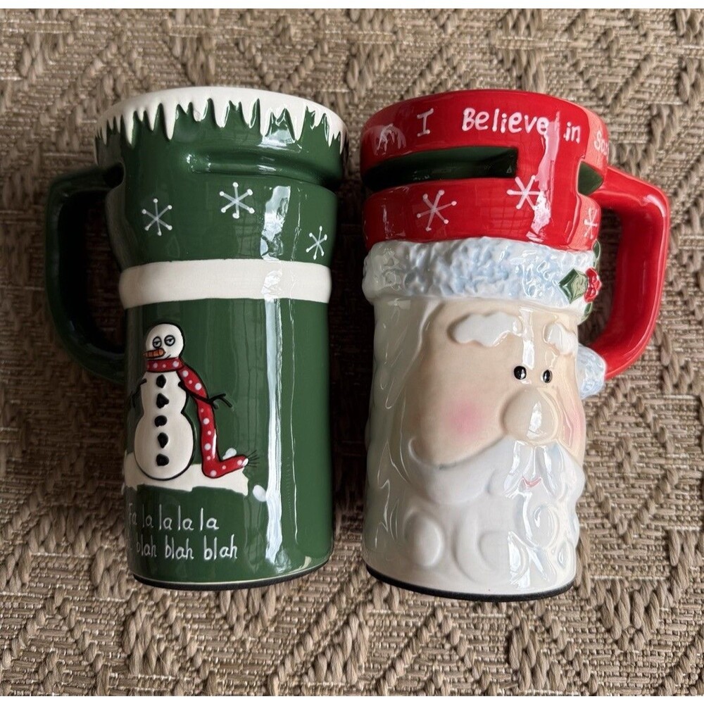 Vintage 3D Ceramic Santa Claus Coffee Mug Believe in Santa Christmas Cup. Set 2 - Picture 3 of 8